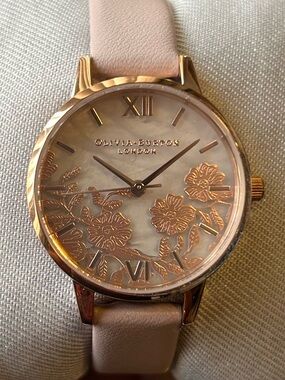 OLIVIA BURTON WATCH WITH 30MM SEMI PRECIOUS STONE FACE WITH LACE DETAIL PATTERN